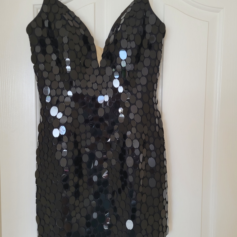 Sherri Hill Black and Silver Bodycon Mini Dress